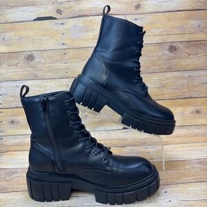 Madden Girl Philly Combat Boots Womens 10 Black Lug Sole Platform Lace Up Zip
